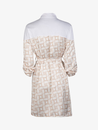 Robe chemise satinée à imprimés - beige - 3
