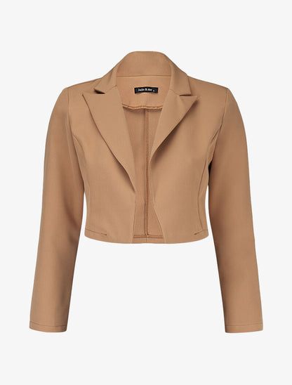 Veste courte à encolure crantée - camel - 1