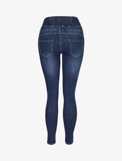 Jean à taille empire élastiquée - denim foncé - 4