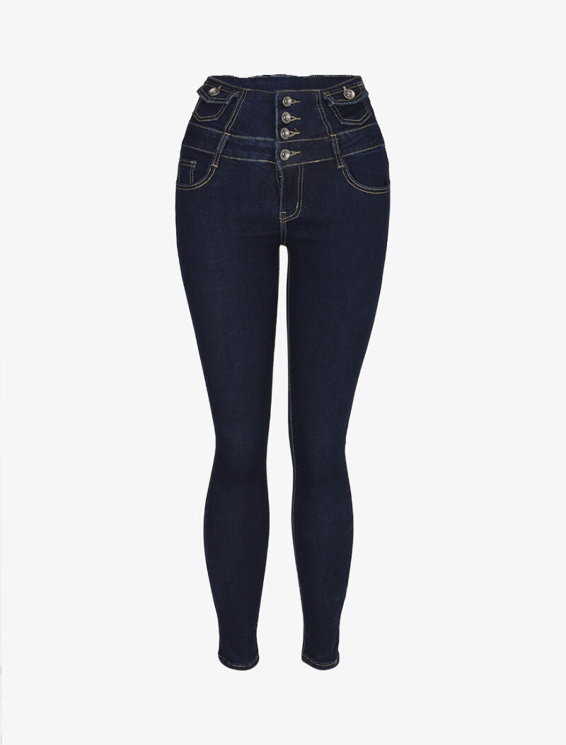 Jean à taille empire à poches - denim foncé - 3