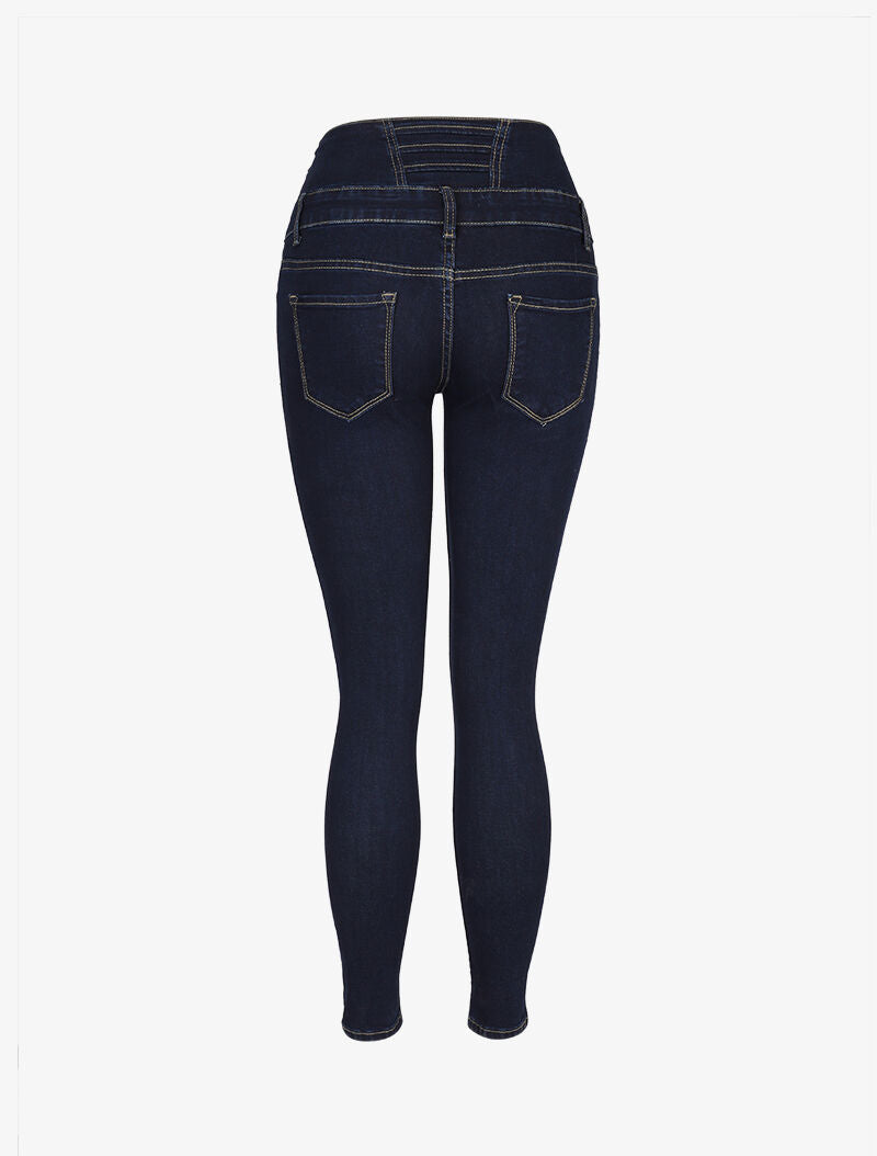 Jean à taille empire à poches - denim foncé - 4