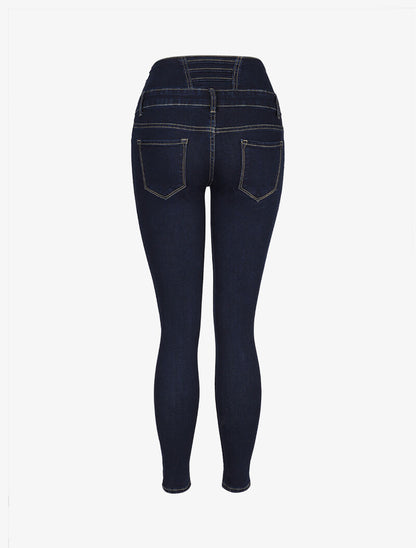 Jean à taille empire à poches - denim foncé - 4