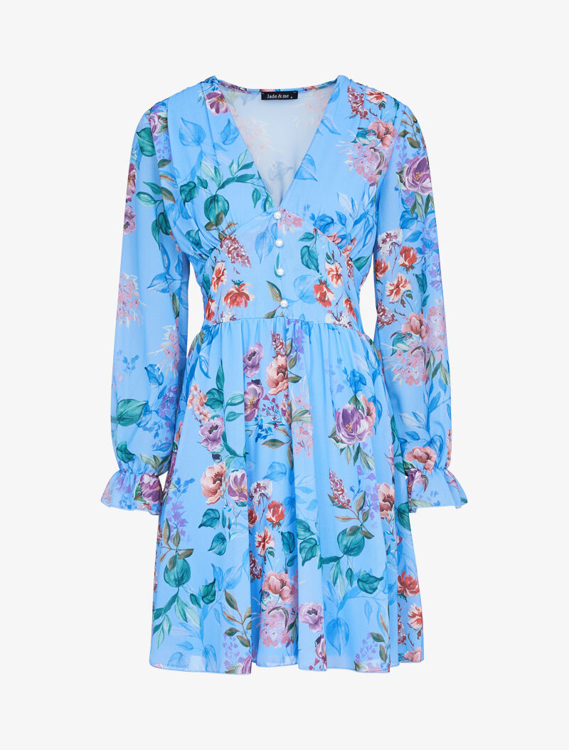 Robe patineuse à imprimé floral - bleu ciel - 1