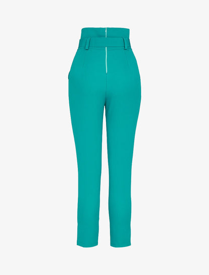 Broek met 7/8 lengte en een empire taille met ceintuur - turkoois