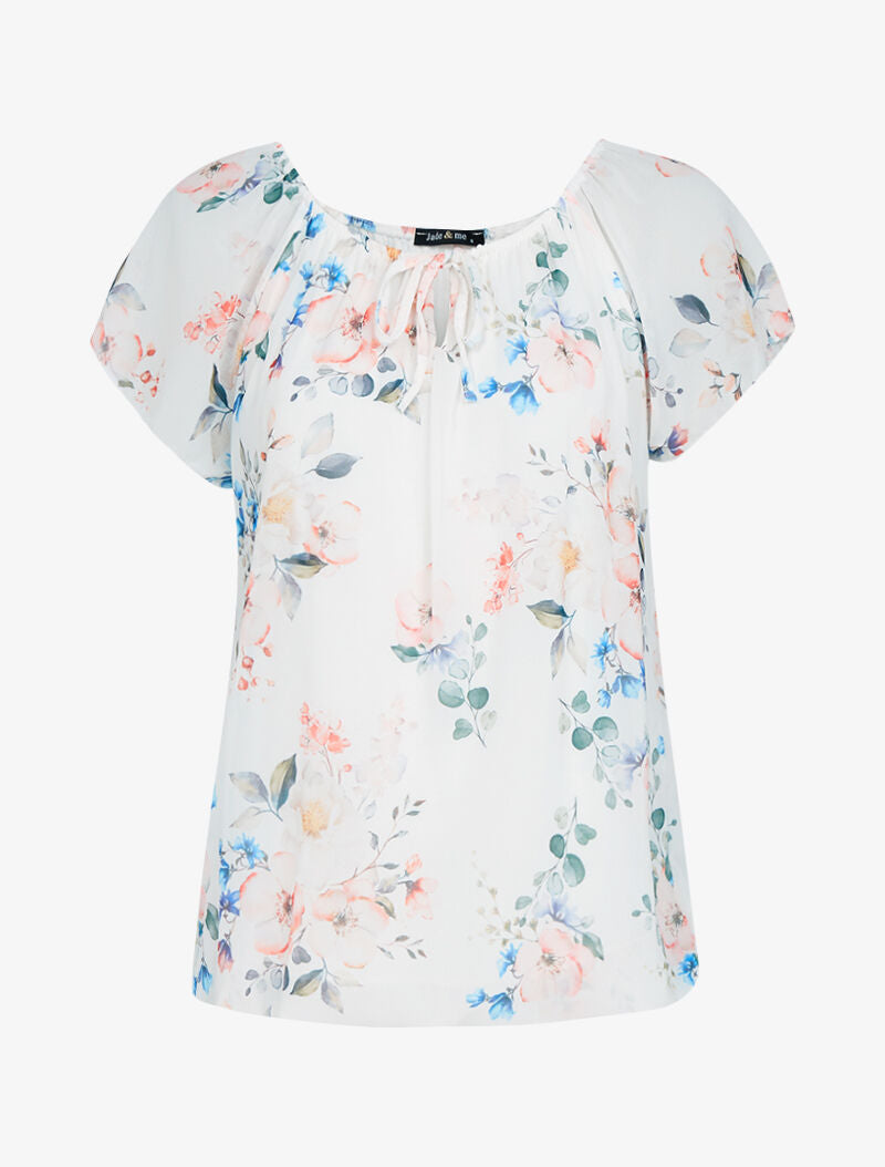 Top fleuri coupe boule - ecru - 3