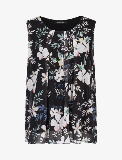 Top fleuri à liserés irisés - noir - 3