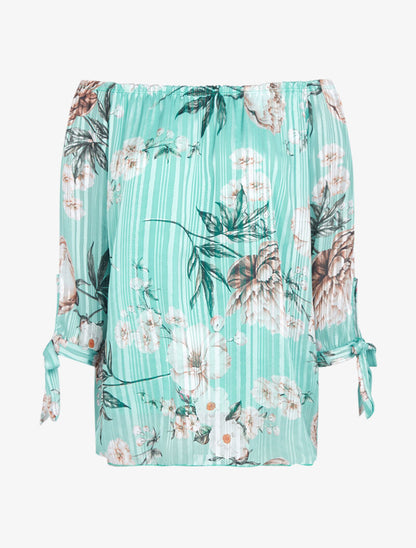Top à imprimé floral et rayures irisées - vert d&
