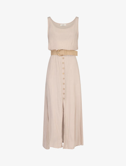 Robe longue à boutons décoratifs - beige - 3