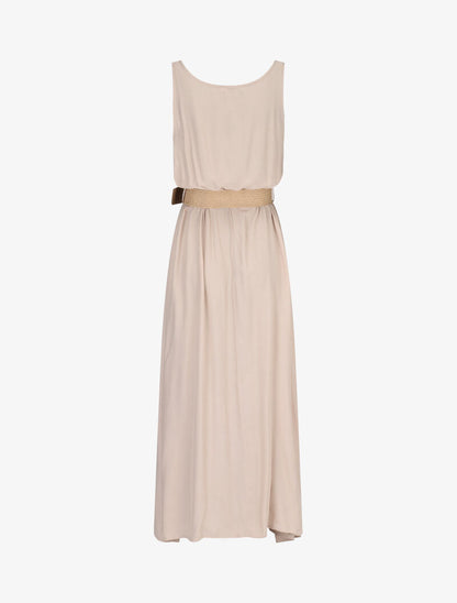 Robe longue à boutons décoratifs - beige - 2