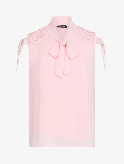 Top à épaules en crochet stylisé - rose - 1