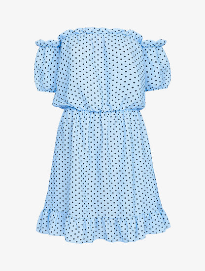 Robe à pois et volants - bleu ciel - 1