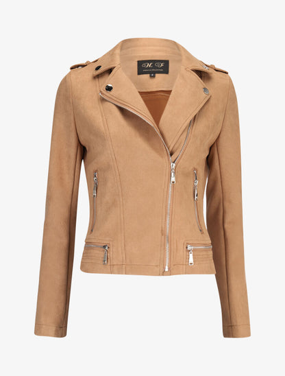 Perfecto suédé à zips décoratifs - camel - 1