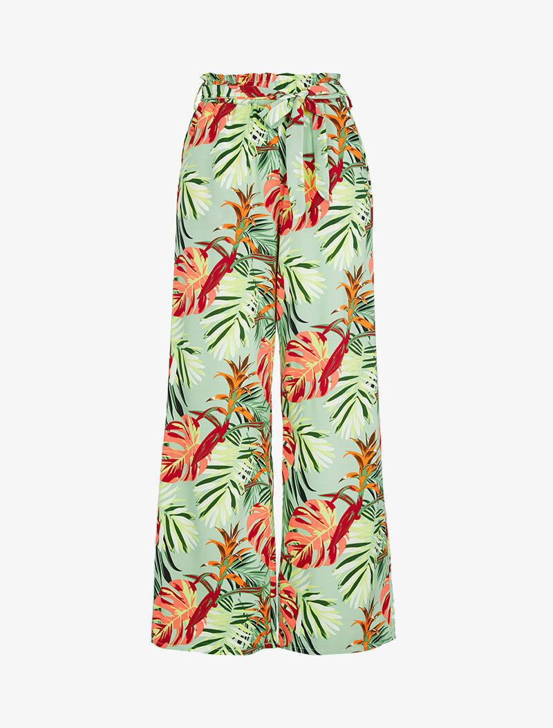Pantalon fluide à imprimé tropical - vert - 1