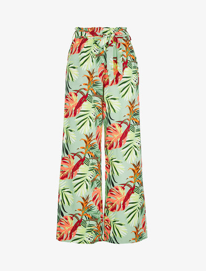 Pantalon fluide à imprimé tropical - vert - 1