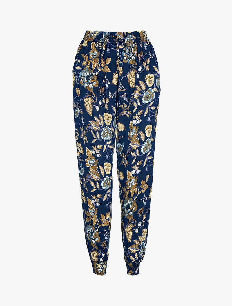 Pantalon sarouel à imprimé fleuri - marine - 1