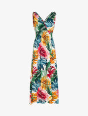 Robe sans manches à imprimé tropical - ecru - 1