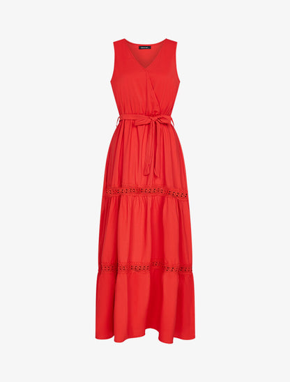 Robe à bandes ajourées en crochet - rouge - 1