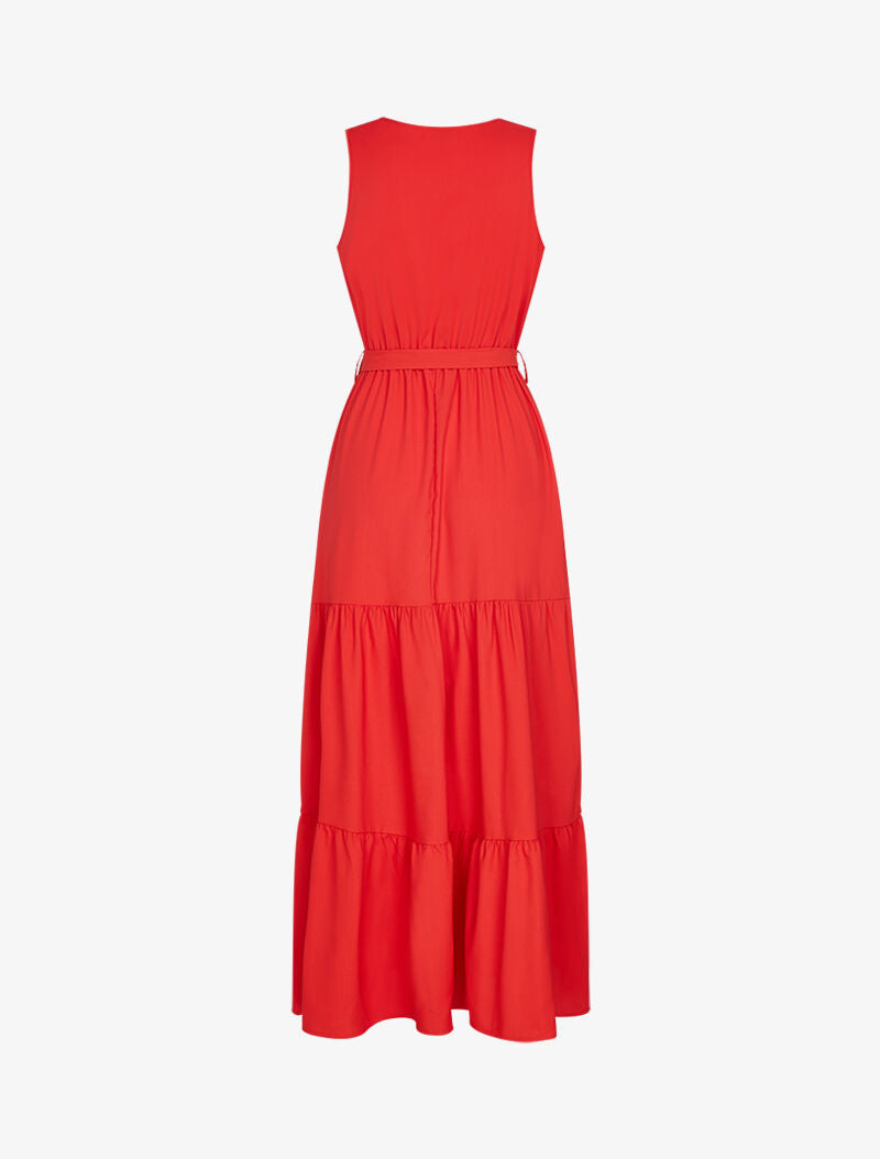 Robe à bandes ajourées en crochet - rouge - 2