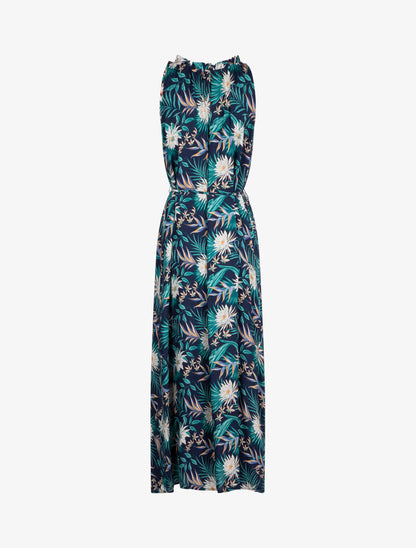 Robe imprimée à encolure montante volantée - marine - 3