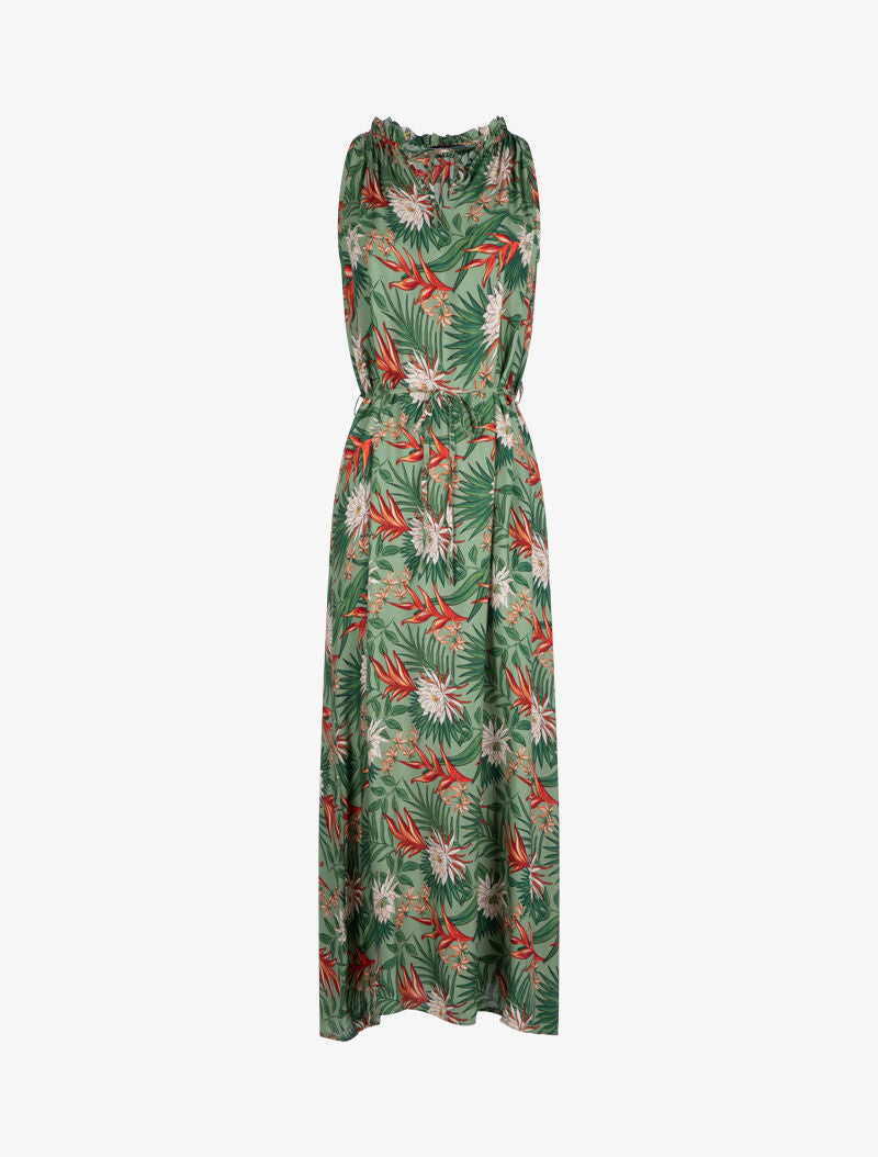Robe imprimée à encolure montante volantée - vert - 1