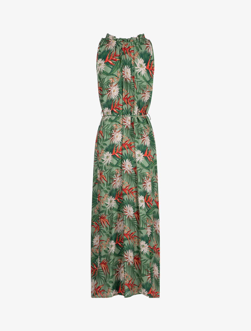 Robe imprimée à encolure montante volantée - vert - 2