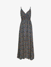 Robe à imprimé petites feuilles colorées - marine - 1