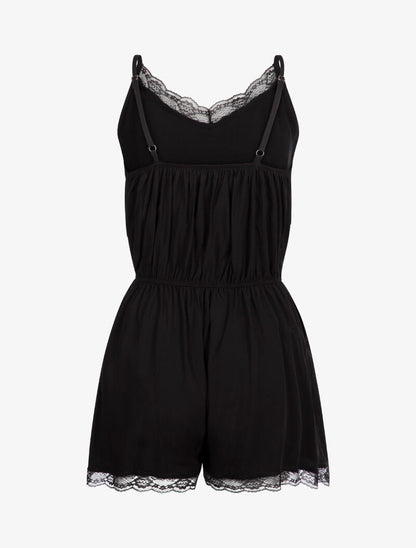 Combishort uni à bords dentelle - noir - 3