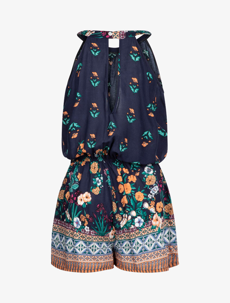 Combishort à imprimés floral et graphique - marine - 2