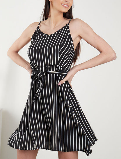 Robe à imprimé rayures - noir - 3
