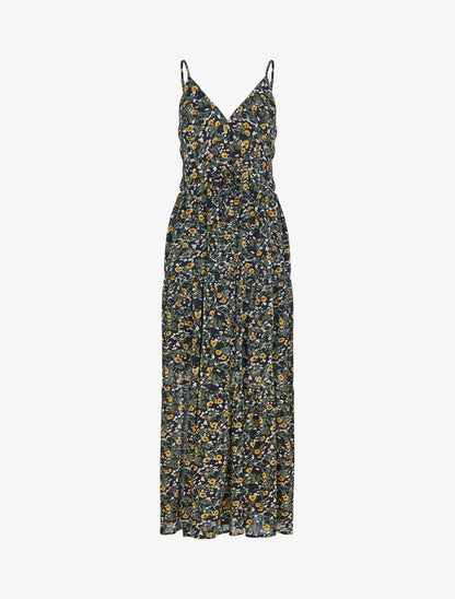 Robe fleurie à taille élastiquée - noir - 1