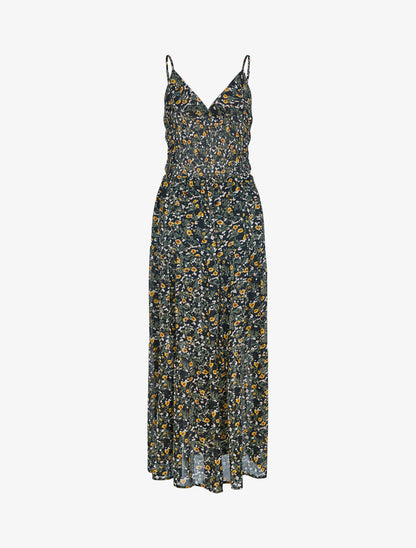 Robe fleurie à taille élastiquée - noir - 2