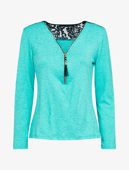 Pull fin à dos dentelle - turquoise - 2