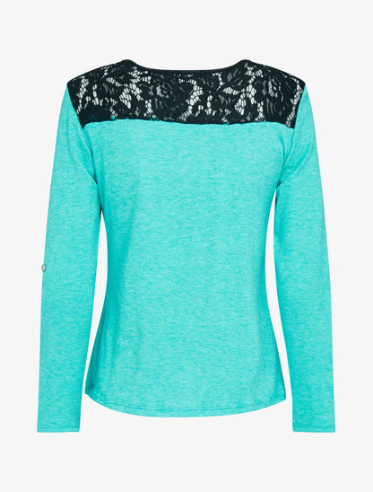 Pull fin à dos dentelle - turquoise - 3