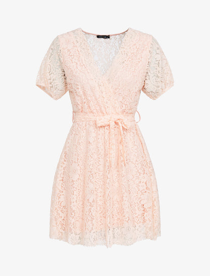 Robe patineuse en dentelle - rose - 1