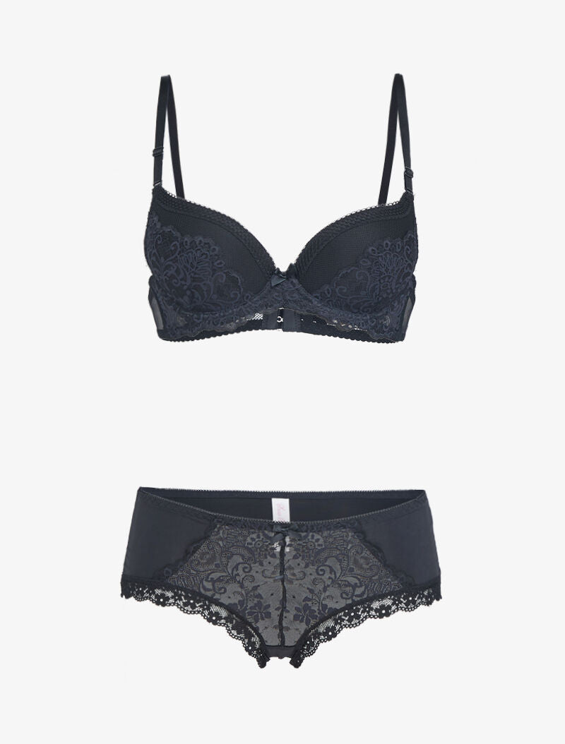 Ensemble push-up en résille et dentelle - noir - 3