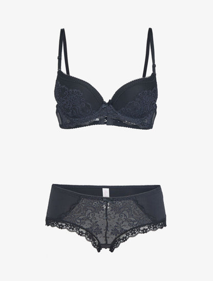 Ensemble push-up en résille et dentelle - noir - 3