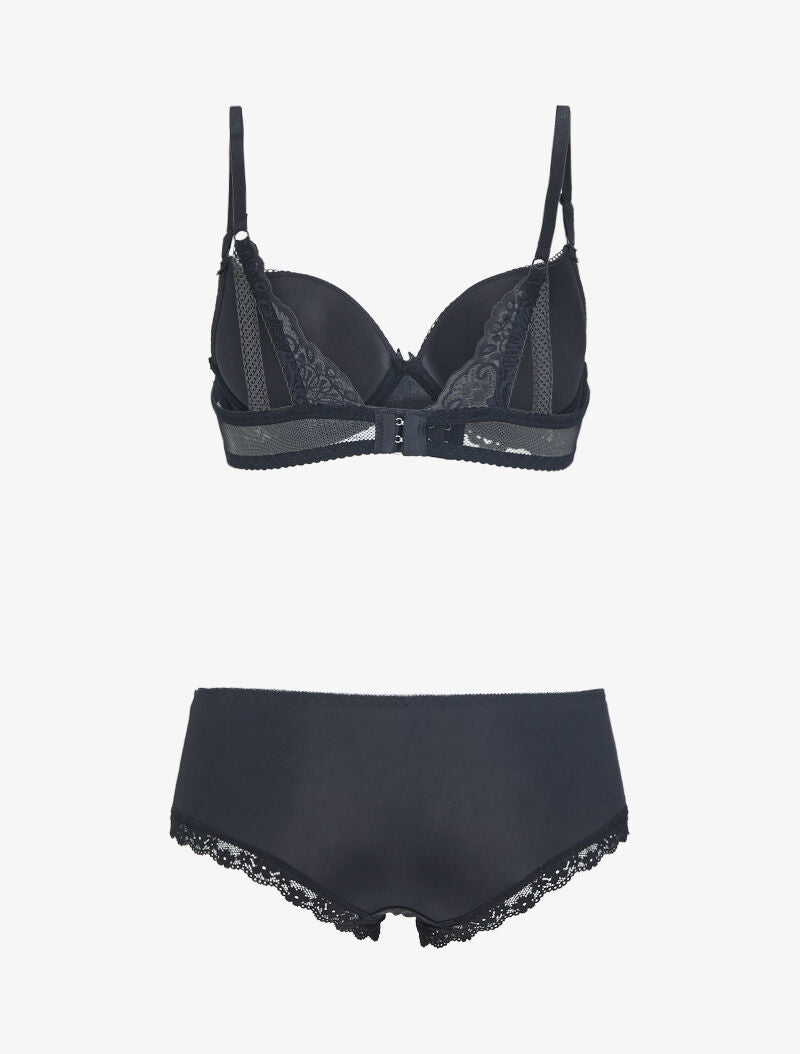 Ensemble push-up en résille et dentelle - noir - 2
