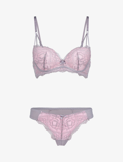 Ensemble en dentelle à bretelles stylisées - rose - 1