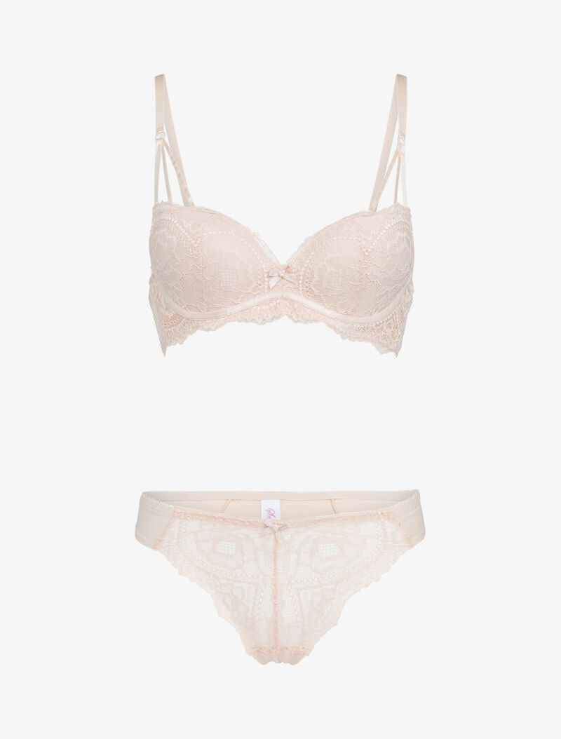 Ensemble en dentelle à bretelles stylisées - nude - 3