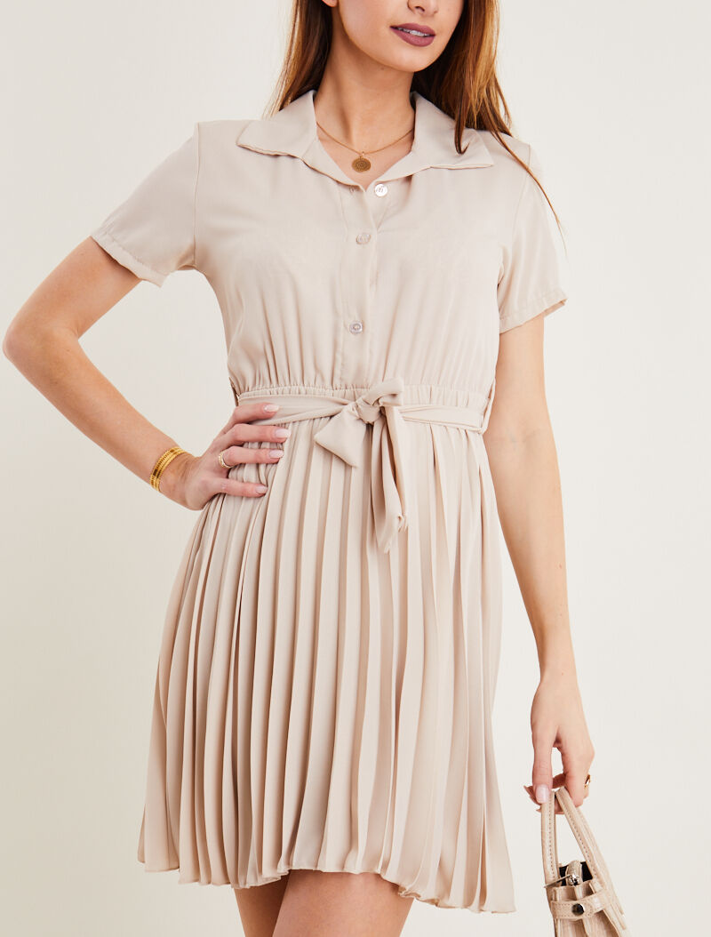 Robe chemise à bas gaufré - beige - 4