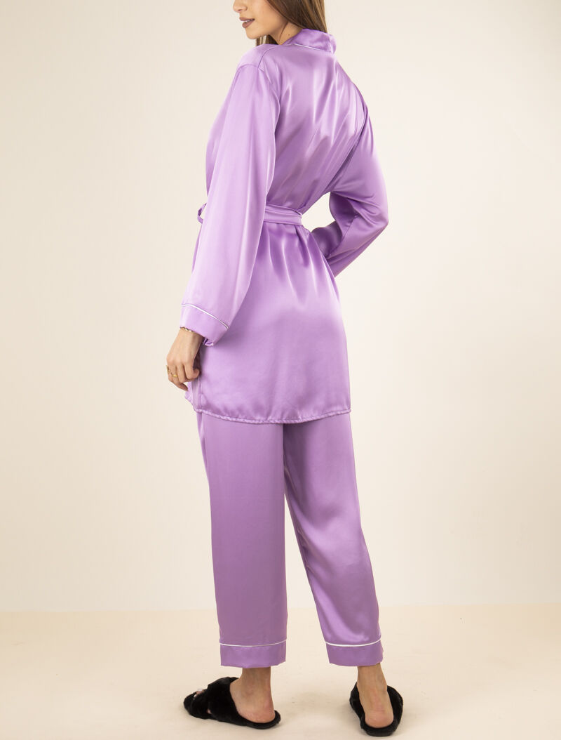 Ensemble peignoir et pantalon satinés - lilas - 2