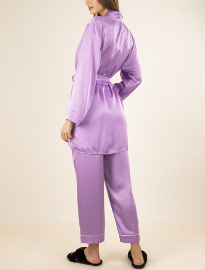 Ensemble peignoir et pantalon satinés - lilas - 2