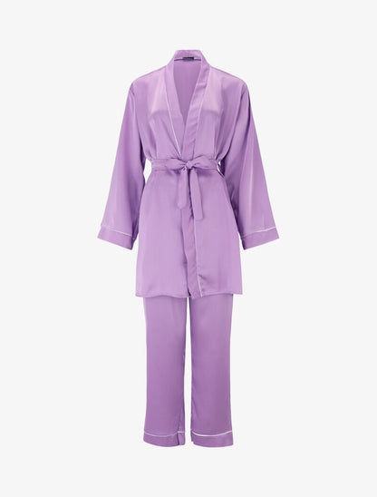 Ensemble peignoir et pantalon satinés - lilas - 3