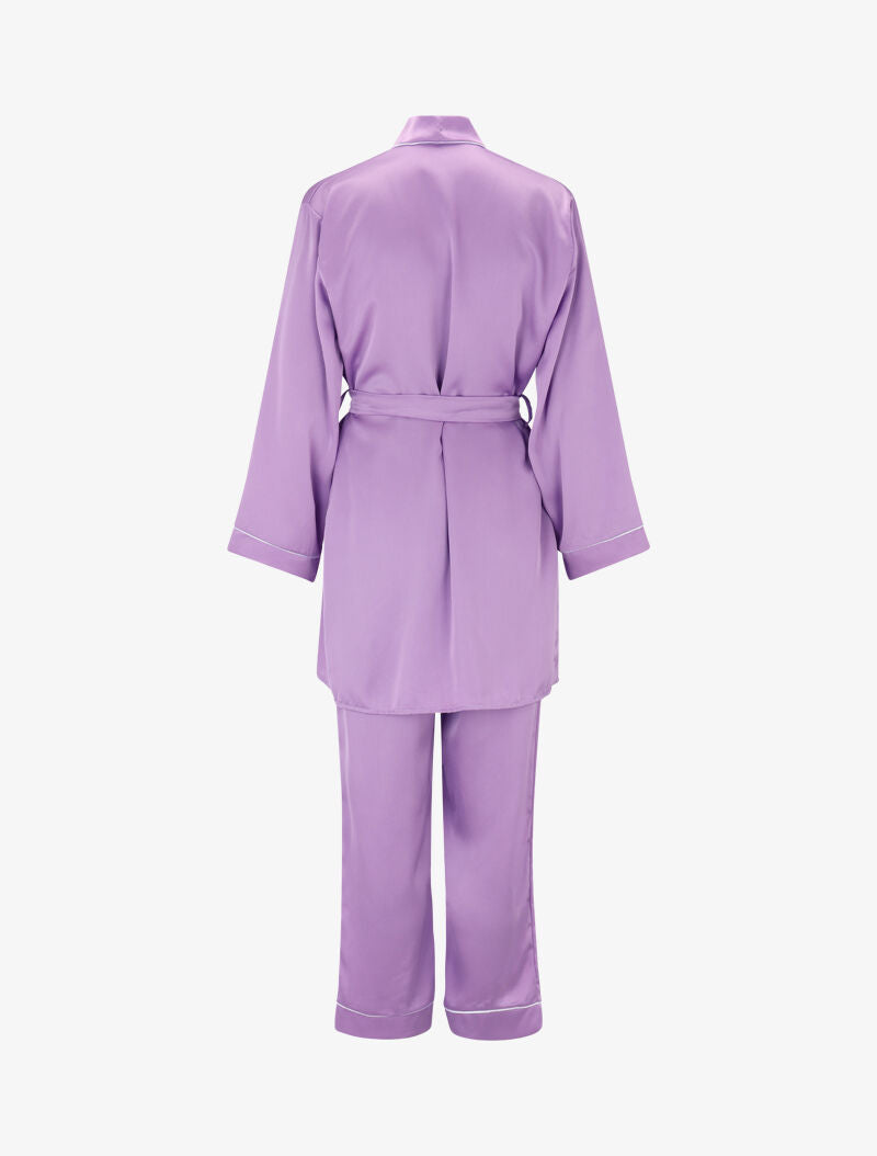 Ensemble peignoir et pantalon satinés - lilas - 4