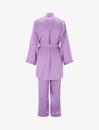 Ensemble peignoir et pantalon satinés - lilas - 4