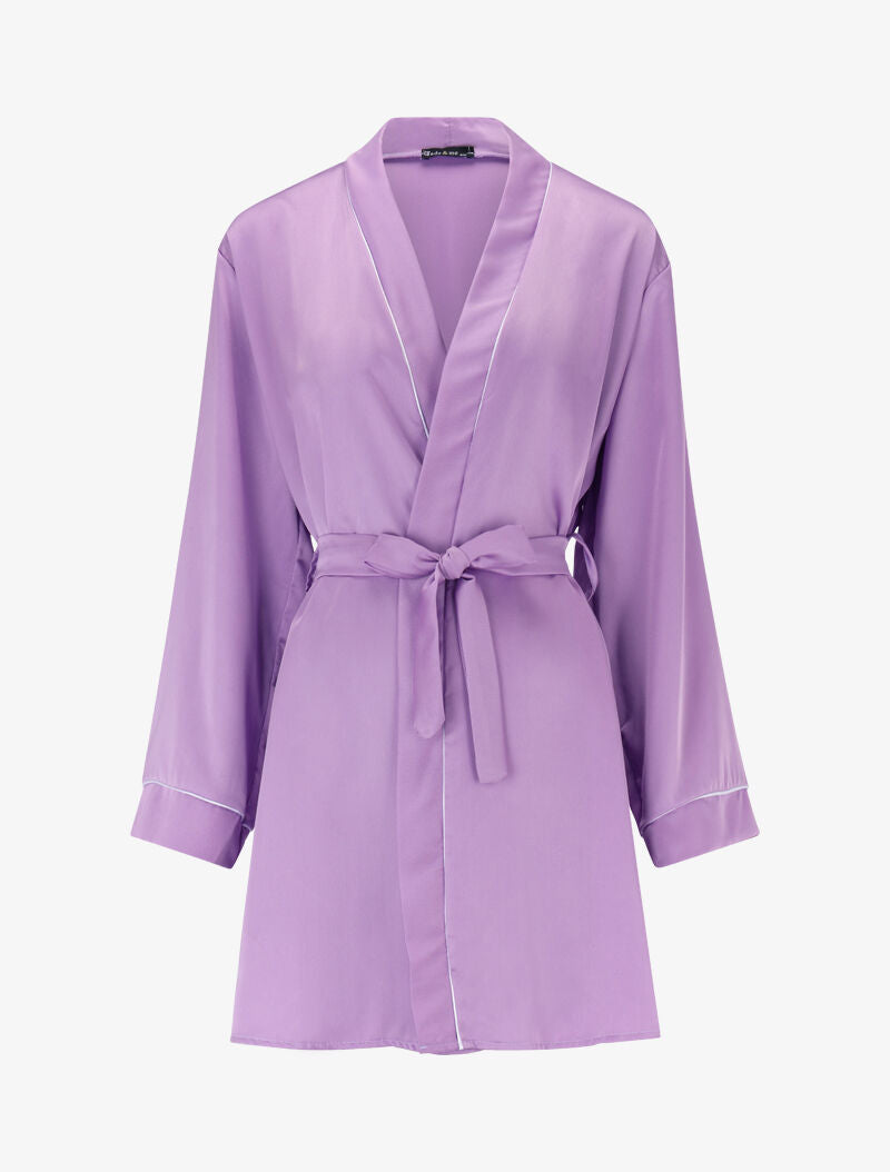 Ensemble peignoir et pantalon satinés - lilas - 5