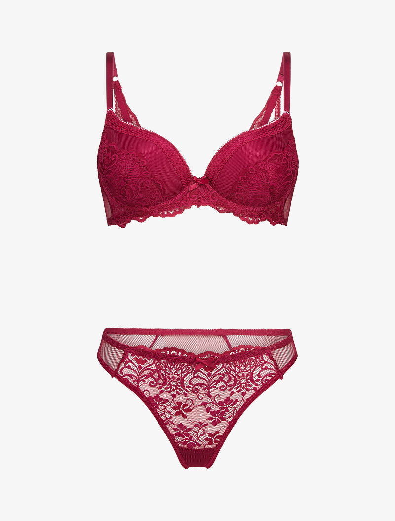 Ensembles à bretelles stylisées en dentelle - cerise - 3