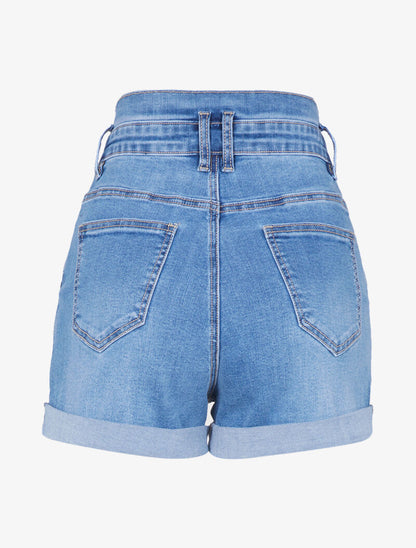 Short ample à taille empire - bleu denim - 4