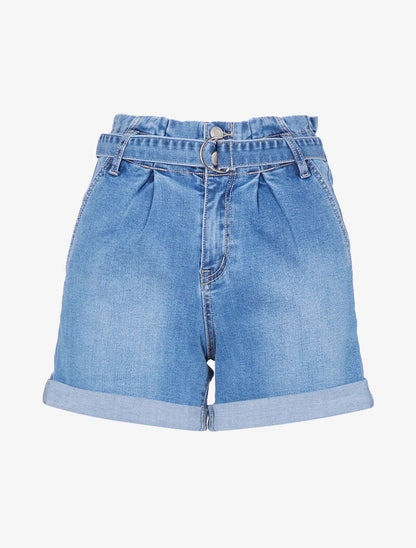 Short ceinturé et à plis - bleu denim - 3