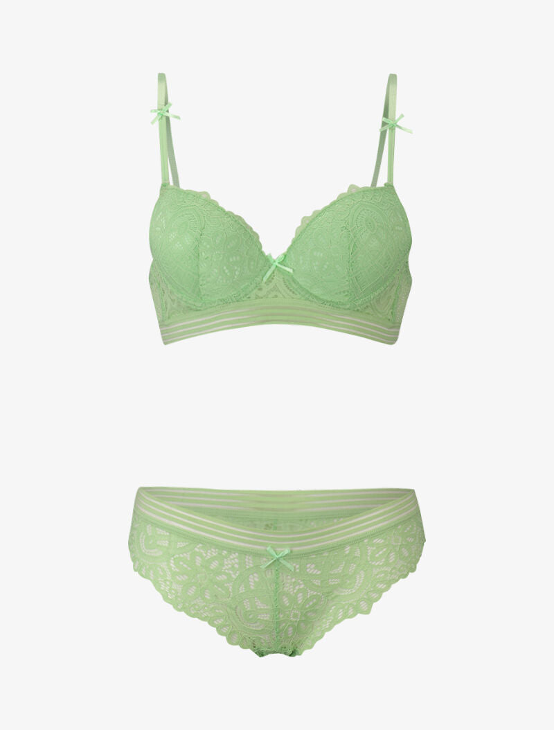 Ensemble en dentelle et à lignes ajourées - vert pomme - 1